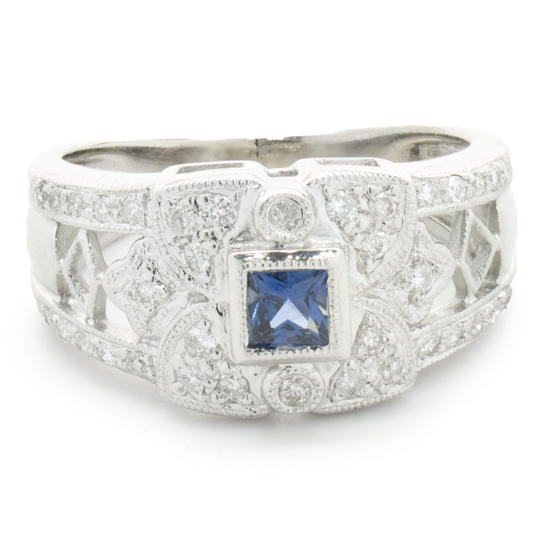14 Karat White Gold Vintage Diamond and Sapphire Ring