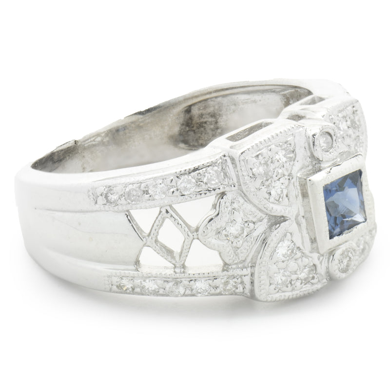 14 Karat White Gold Vintage Diamond and Sapphire Ring