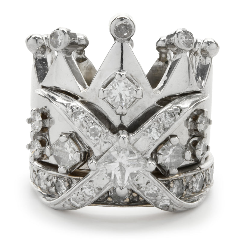 14 Karat White Gold Diamond Crown Ring