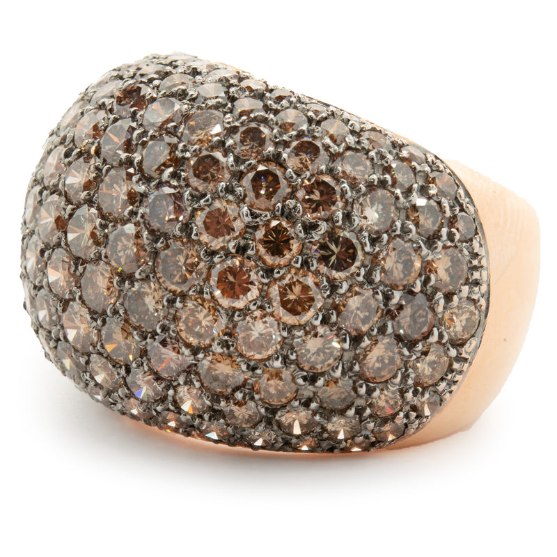 18 Karat Rose Gold Pave Chocolate Diamond Dome Ring