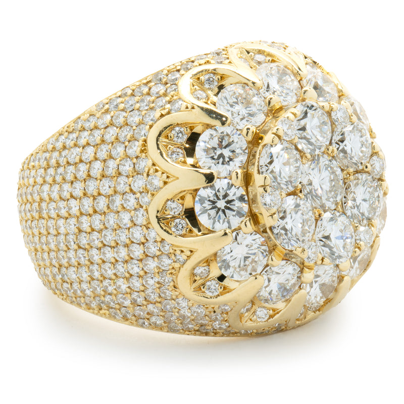 18 Karat Yellow Gold Pave Diamond Cluster Dome Ring