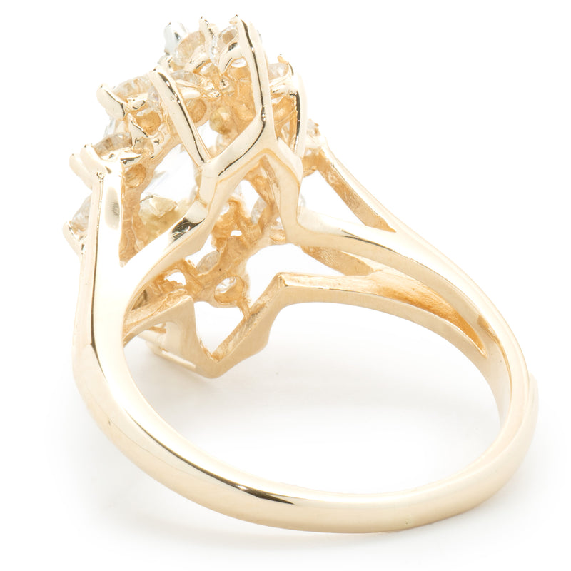 14 Karat Yellow Gold Marquise Cut Diamond Cocktail Ring with Diamond Halo