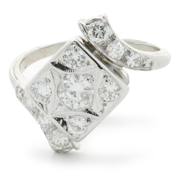 14 Karat White Gold Vintage Diamond Bypass Cluster Ring