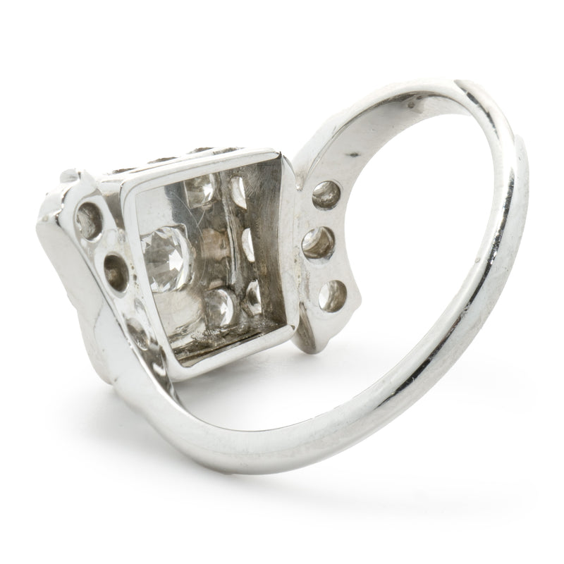 14 Karat White Gold Vintage Diamond Bypass Cluster Ring