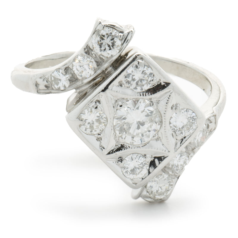 14 Karat White Gold Vintage Diamond Bypass Cluster Ring