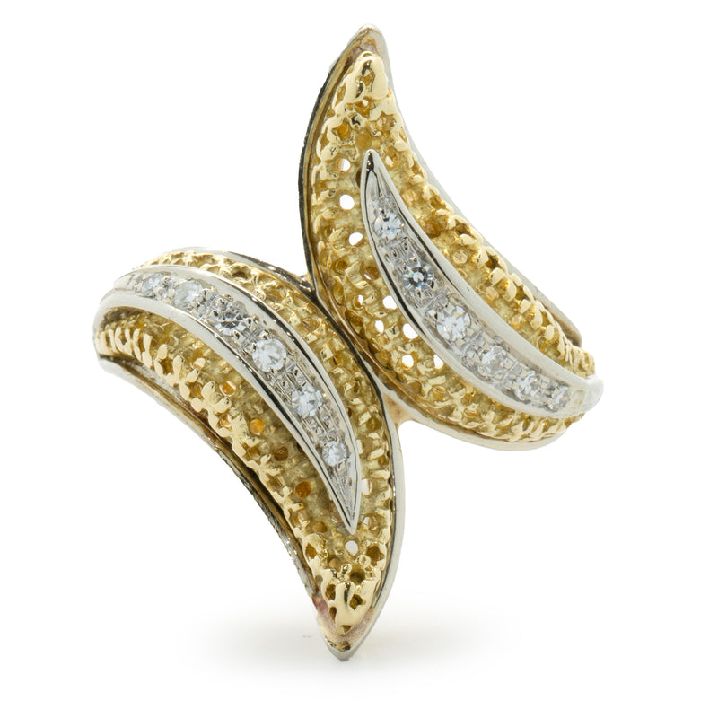 18 Karat Yellow & White Gold Diamond Bypass Ring