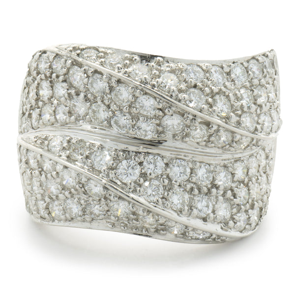 18 Karat White Gold Pave Diamond Wave Cigar Band
