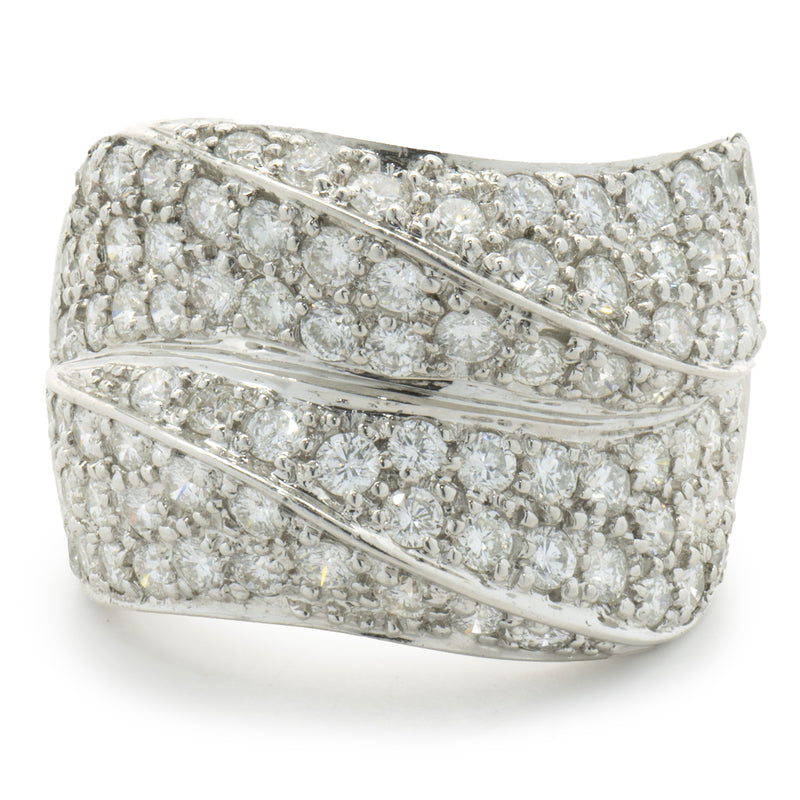 18 Karat White Gold Pave Diamond Wave Cigar Band