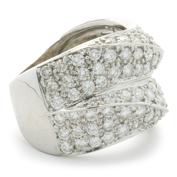 18 Karat White Gold Pave Diamond Wave Cigar Band