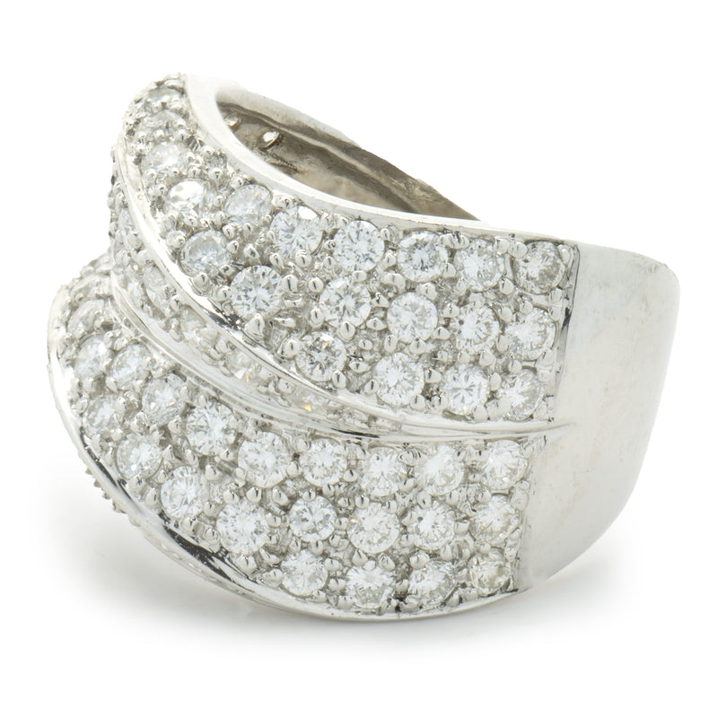 18 Karat White Gold Pave Diamond Wave Cigar Band