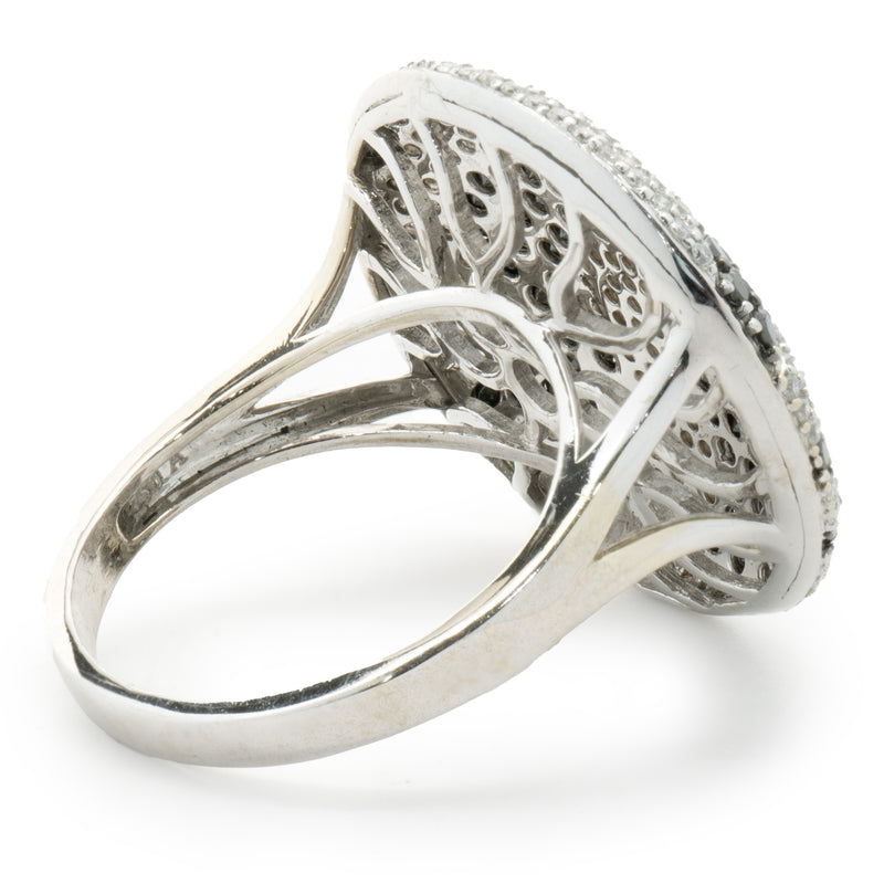 14 Karat White Gold Pave Black and White Diamond Zebra Print Ring