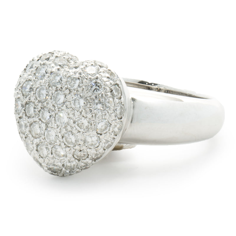 18 Karat White Gold Pave Diamond Heart Ring with Heart Dangle