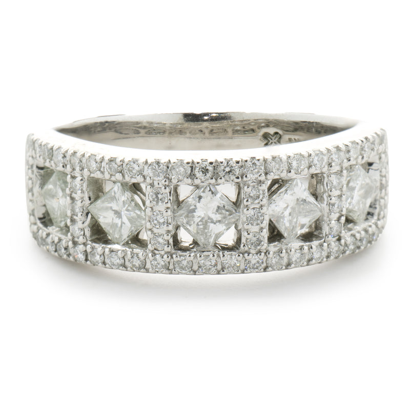 14 Karat White Gold Three Row Diamond Band