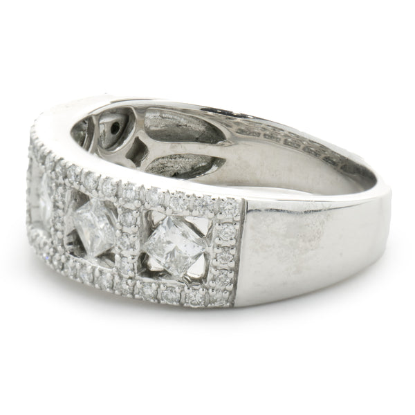 14 Karat White Gold Three Row Diamond Band