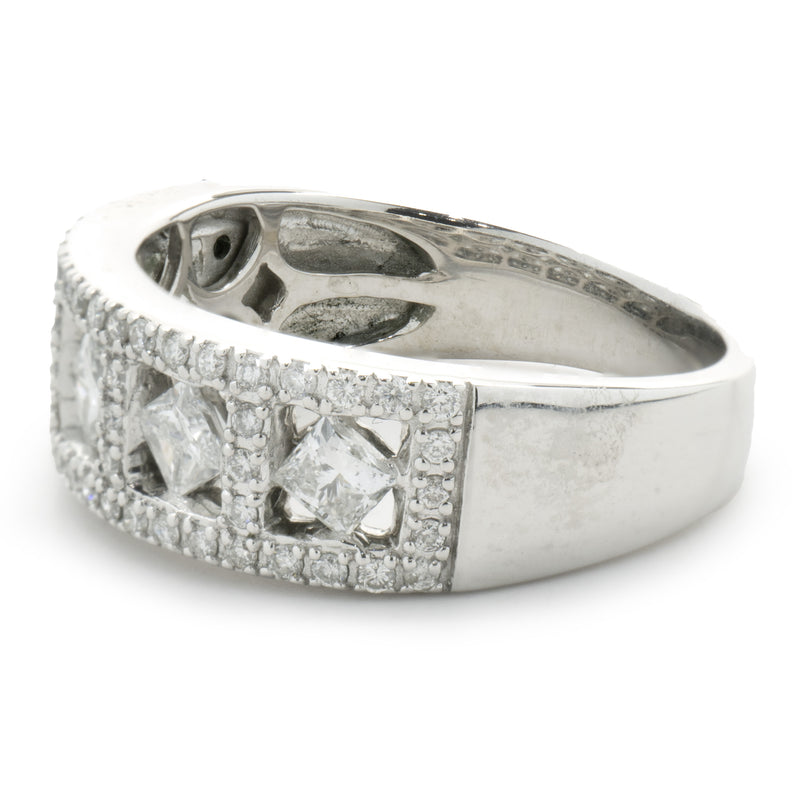 14 Karat White Gold Three Row Diamond Band