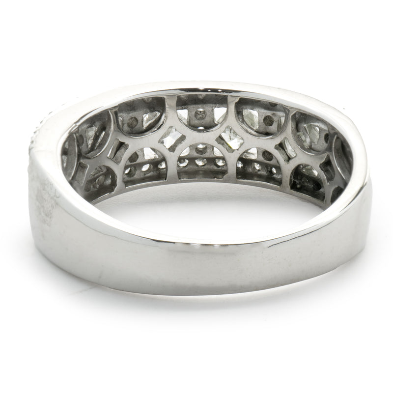 14 Karat White Gold Three Row Diamond Band