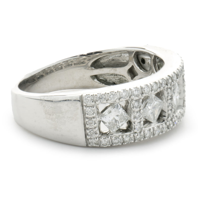 14 Karat White Gold Three Row Diamond Band