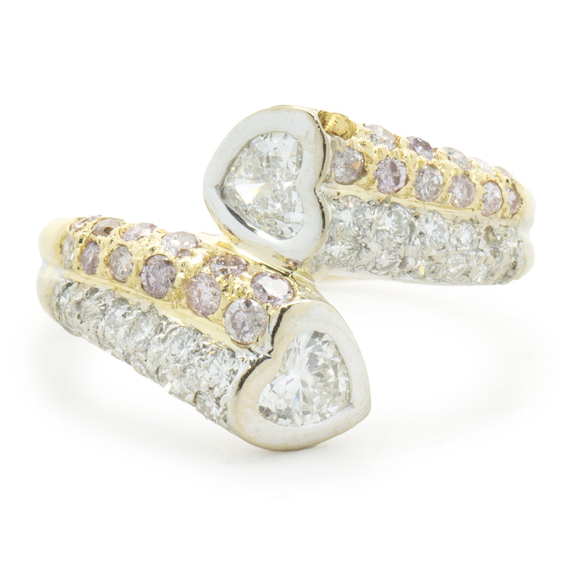 18 Karat Yellow Gold Bezel Set Heart Diamond Bypass Ring