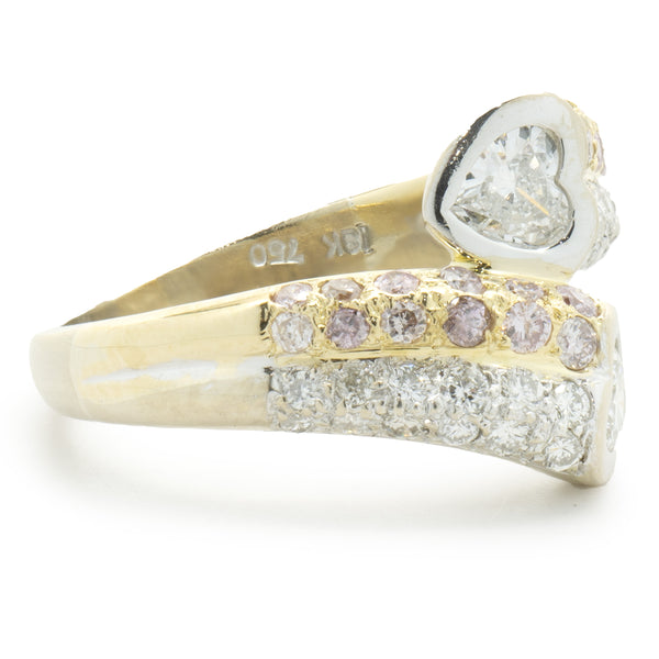 18 Karat Yellow Gold Bezel Set Heart Diamond Bypass Ring