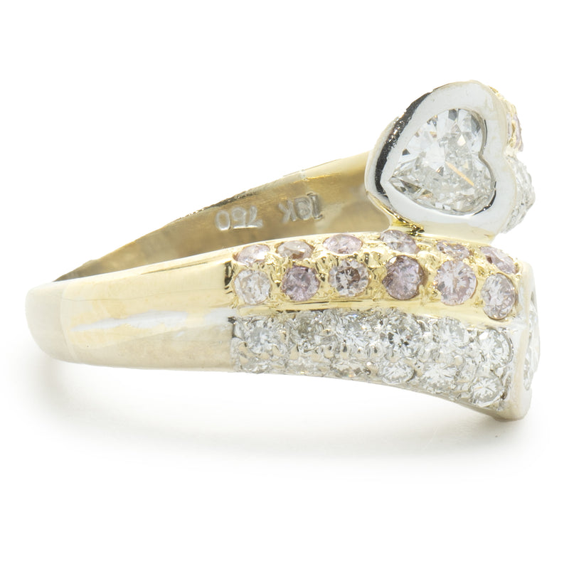 18 Karat Yellow Gold Bezel Set Heart Diamond Bypass Ring