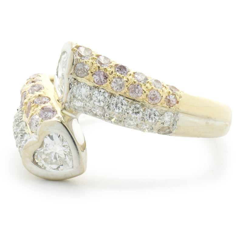 18 Karat Yellow Gold Bezel Set Heart Diamond Bypass Ring
