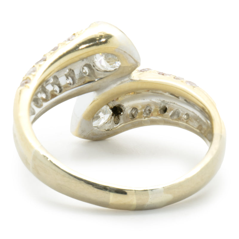 18 Karat Yellow Gold Bezel Set Heart Diamond Bypass Ring