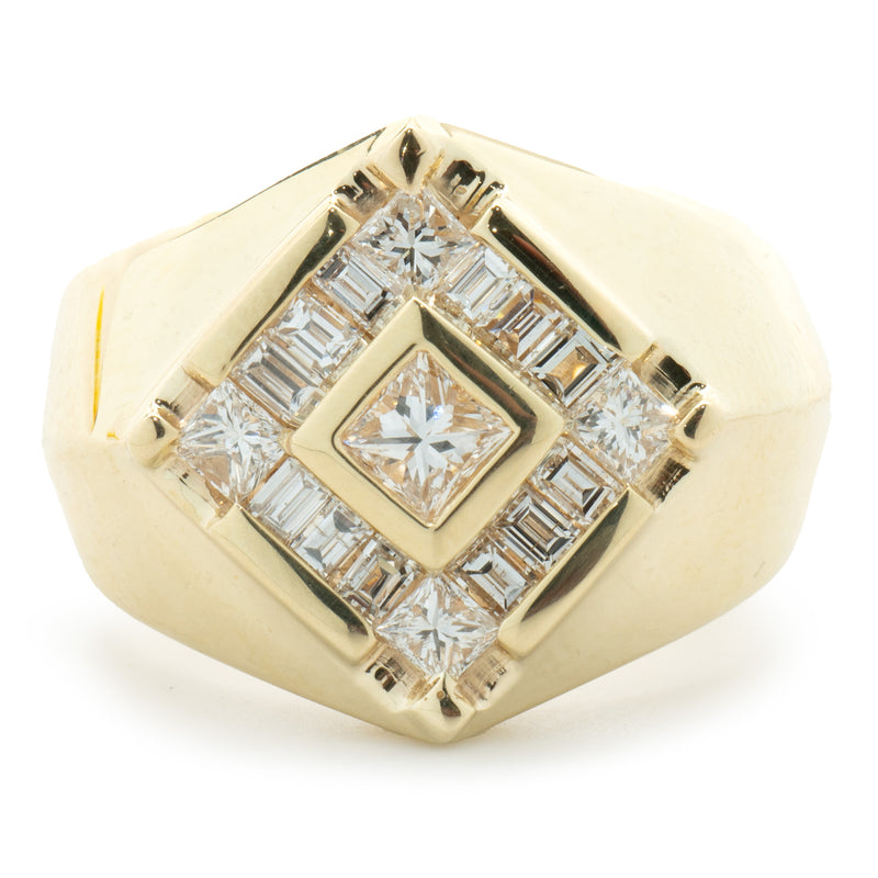 14 Karat Yellow Gold Diamond Signet Style Ring