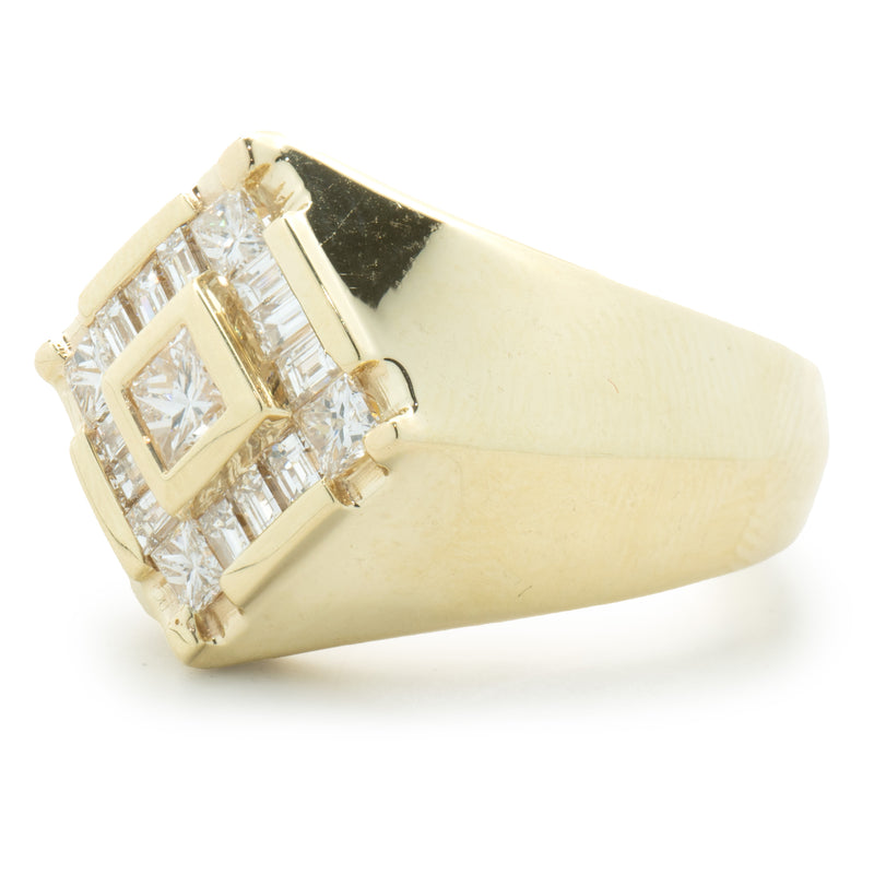 14 Karat Yellow Gold Diamond Signet Style Ring
