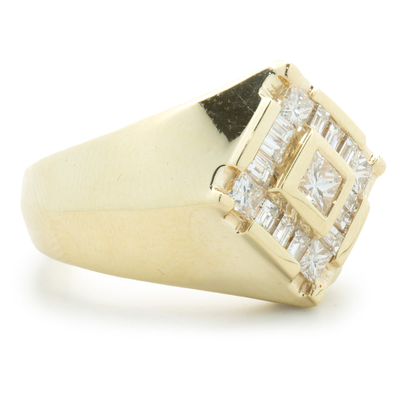 14 Karat Yellow Gold Diamond Signet Style Ring