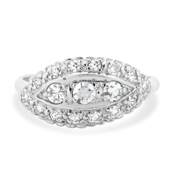 14 Karat White Gold Pave Diamond Vintage Art Deco Ring