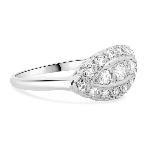 14 Karat White Gold Pave Diamond Vintage Art Deco Ring