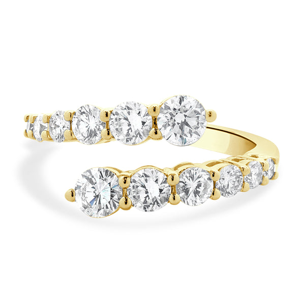 18 Karat Yellow Gold Graduated Diamond Bypass Ring