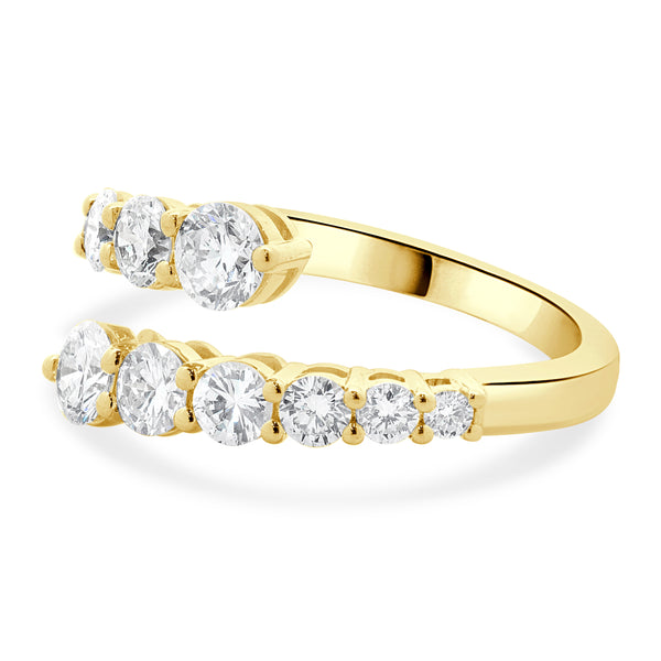 18 Karat Yellow Gold Graduated Diamond Bypass Ring