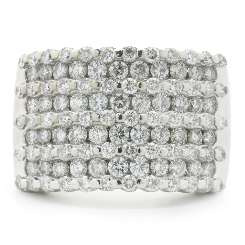 14 Karat White Gold 9 Row Diamond Ring