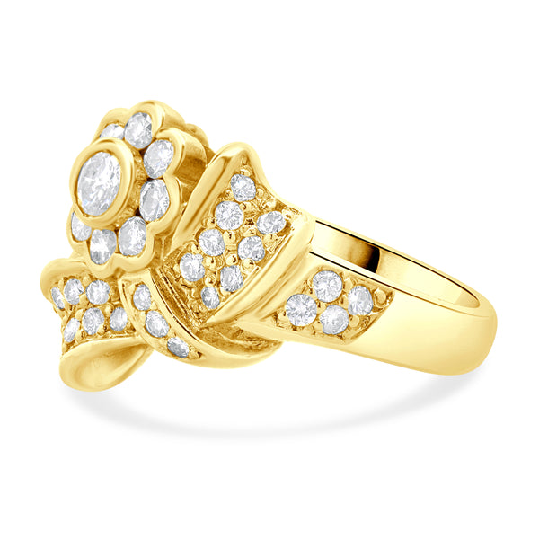 18k Yellow Gold Flower Bow Ring