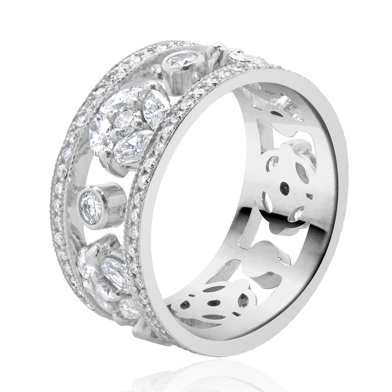 14 Karat White Gold Diamond Floral Station Cigar Band
