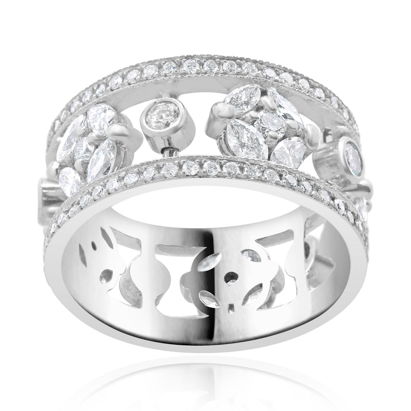 14 Karat White Gold Diamond Floral Station Cigar Band