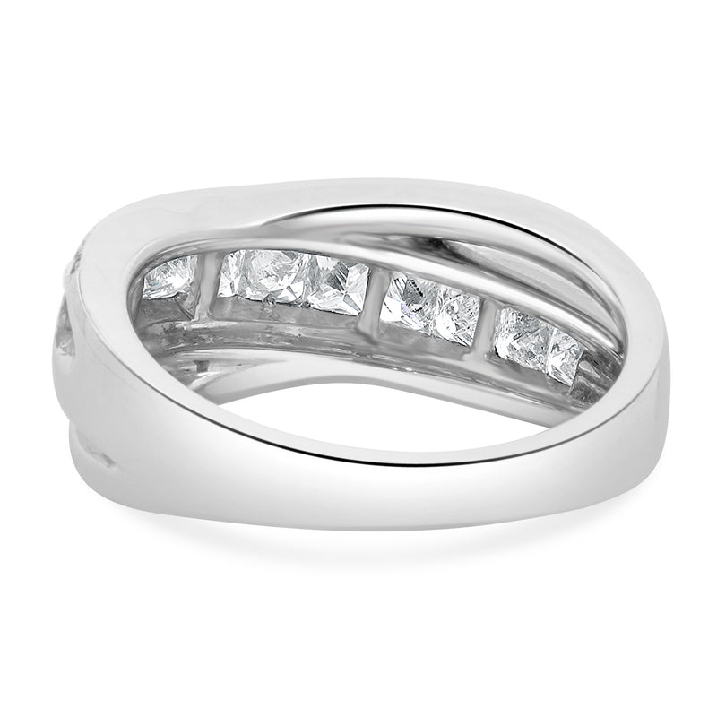 14 Karat White Gold Round and Princess Cut Diamond Crossover Ring