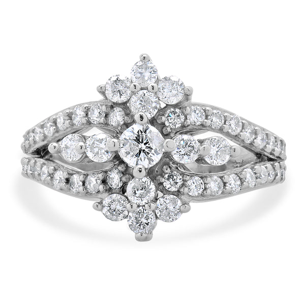14 Karat White Gold Vintage Diamond Waterfall Ring