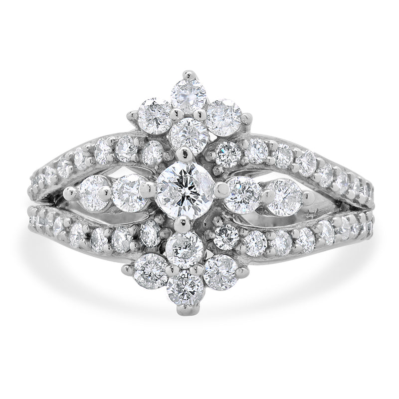 14 Karat White Gold Vintage Diamond Waterfall Ring