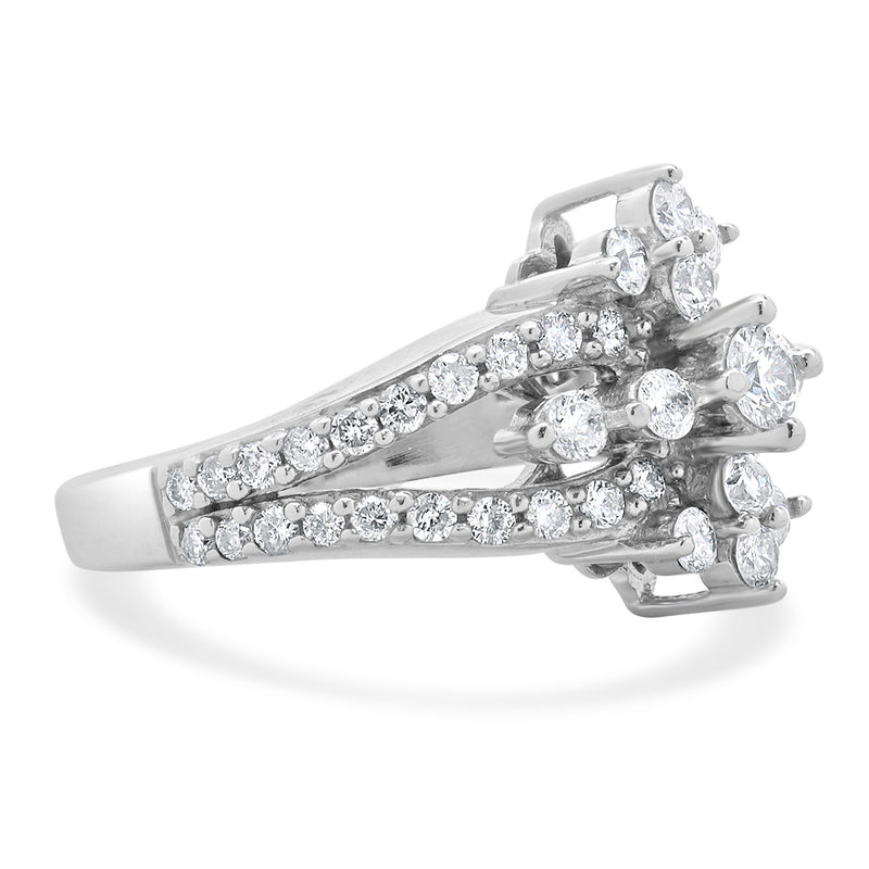 14 Karat White Gold Vintage Diamond Waterfall Ring