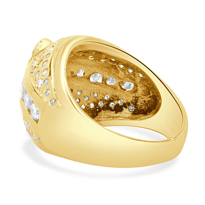 14 Karat Yellow Gold Marquise Cut Pave Diamond Dome Ring