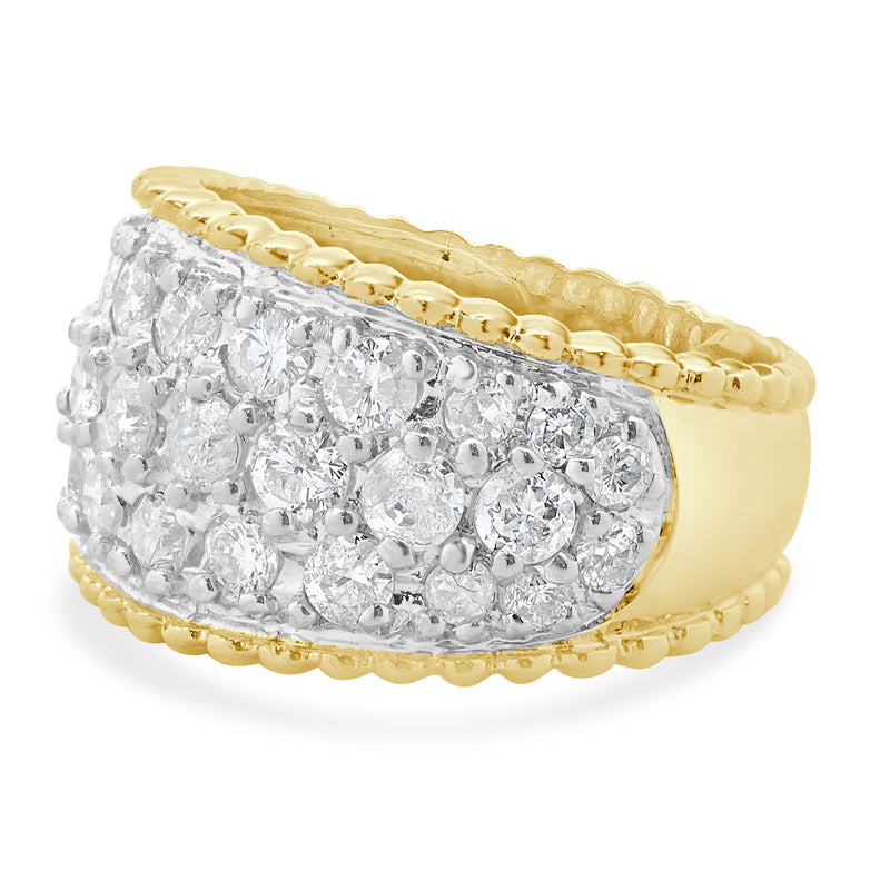14 Karat Yellow Gold Pave Diamond Scalloped Cigar Band