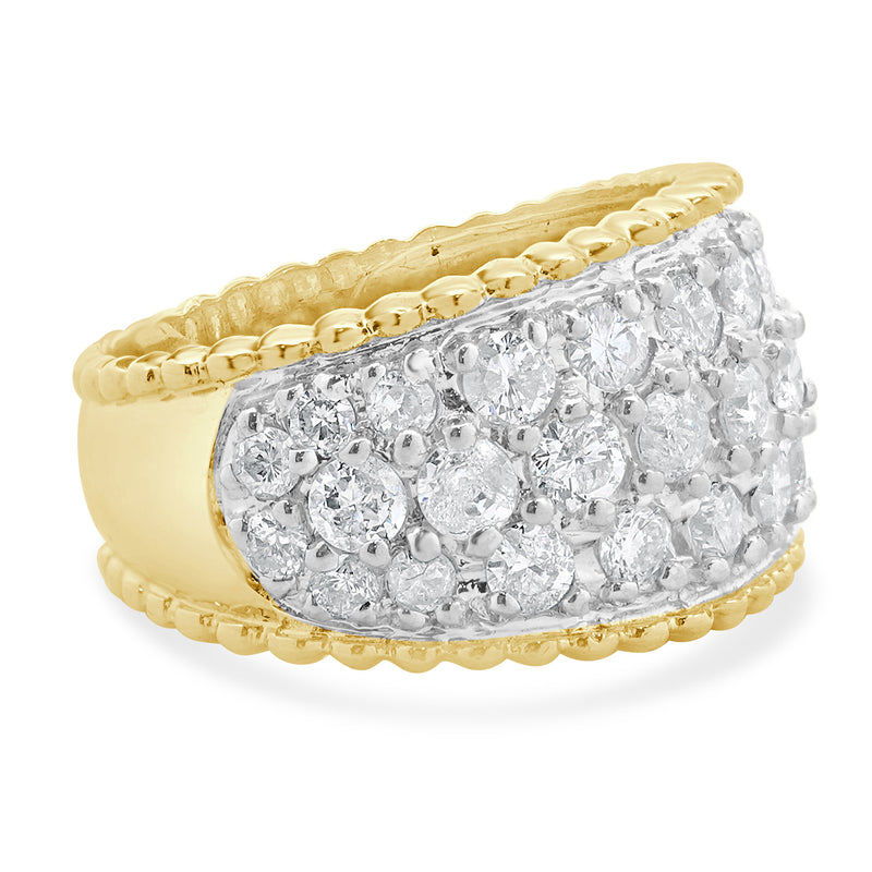 14 Karat Yellow Gold Pave Diamond Scalloped Cigar Band