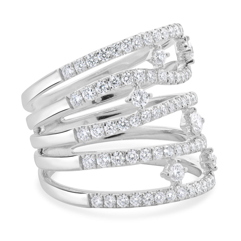 14 Karat White Gold 5 Row Sprinkled Diamond Fashion Ring