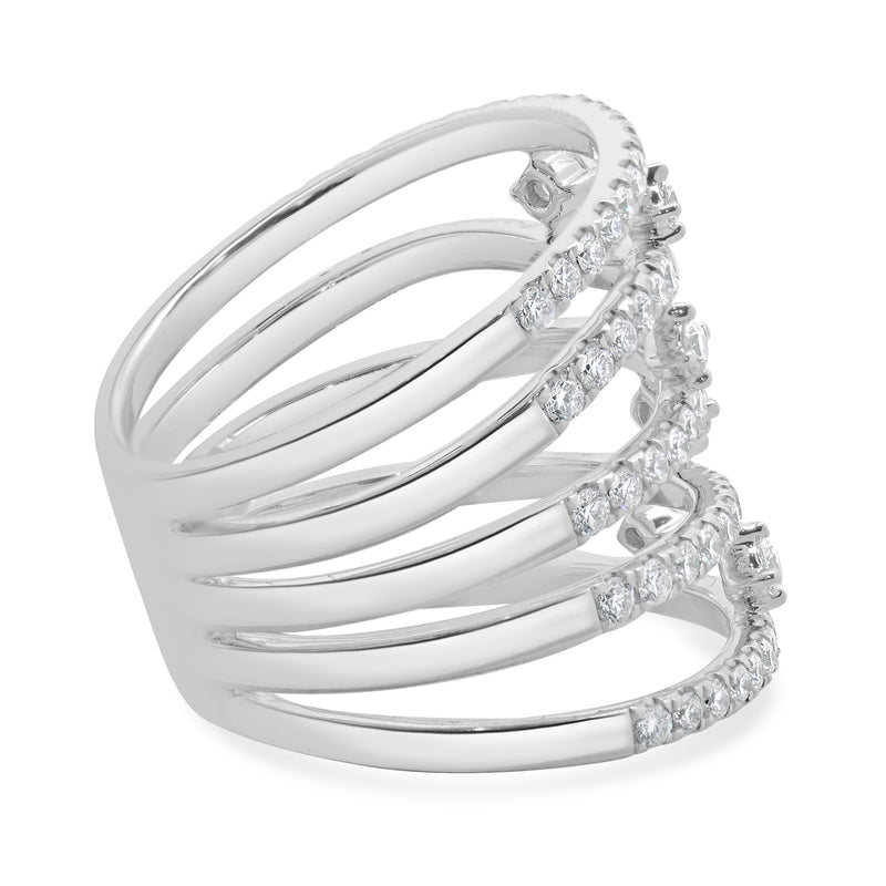 14 Karat White Gold 5 Row Sprinkled Diamond Fashion Ring
