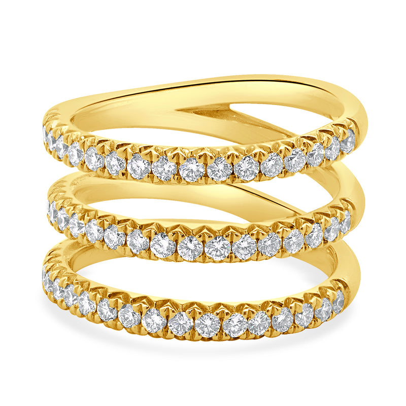 14 Karat Yellow Gold Three Row Diamond Band
