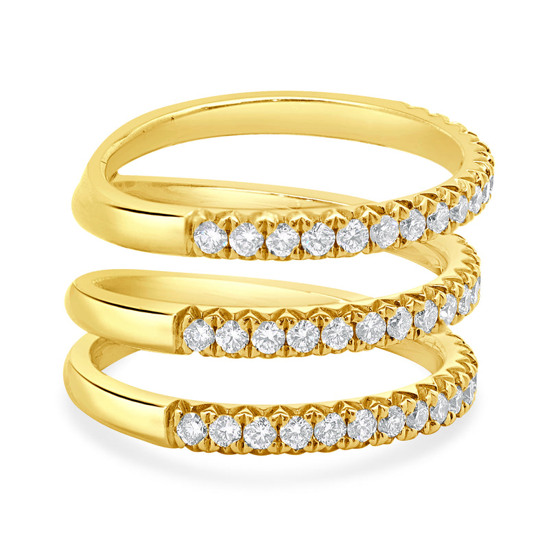 14 Karat Yellow Gold Three Row Diamond Band
