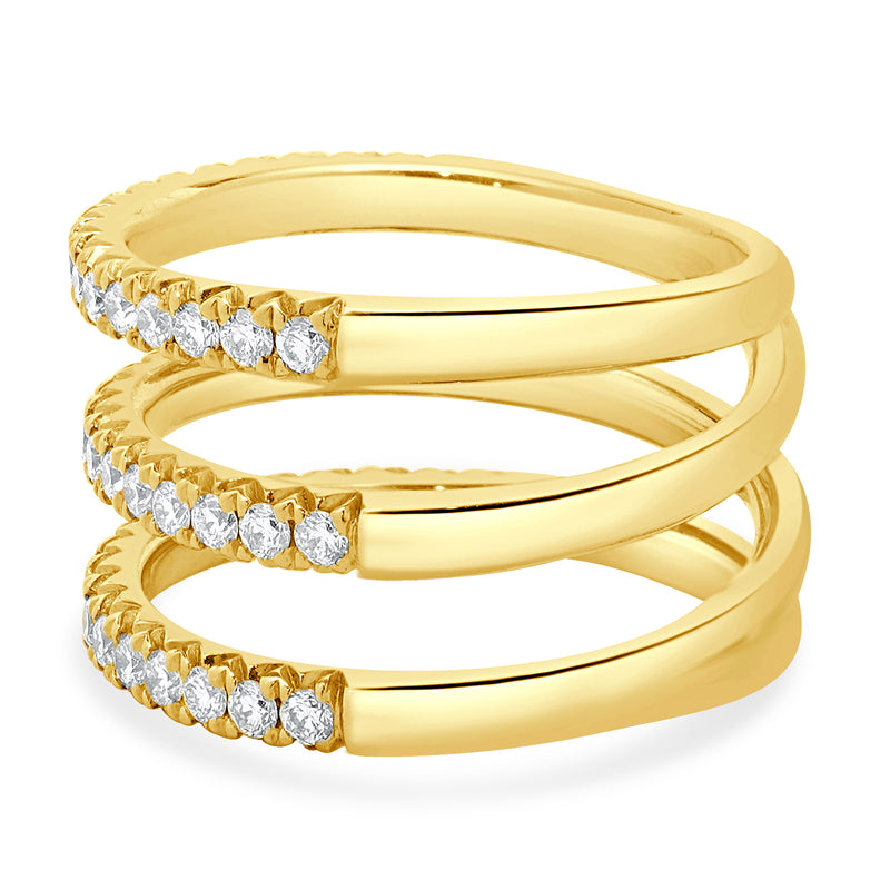 14 Karat Yellow Gold Three Row Diamond Band