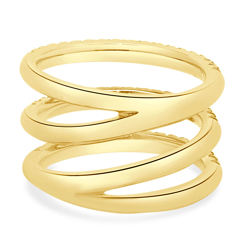 14 Karat Yellow Gold Three Row Diamond Band
